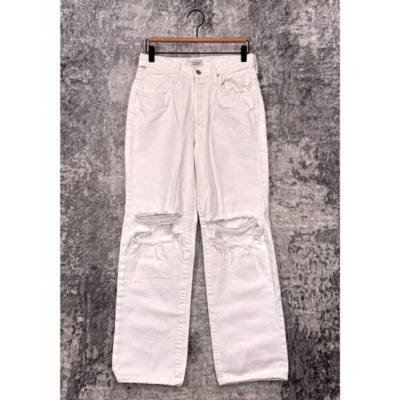 Citizens of Humanity Jeans 27 Womens Elle V Front White Denim Relax Straight - Picture 1 of 8